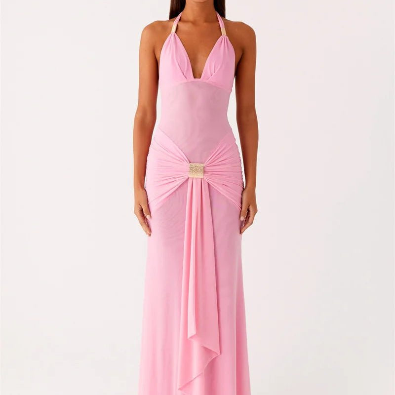 Amelie Draped Halter Maxi Dress - Fashion Pov
