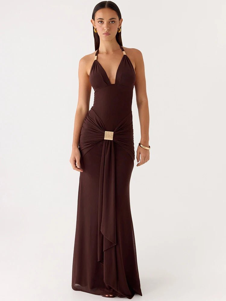 Amelie Draped Halter Maxi Dress - Fashion Pov