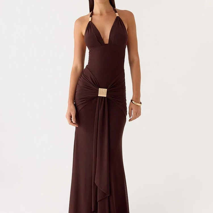 Amelie Draped Halter Maxi Dress - Fashion Pov