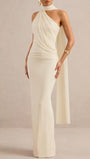 Amelie Draped Scarf Halter Maxi Dress - Fashion Pov