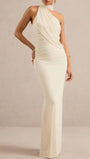 Amelie Draped Scarf Halter Maxi Dress - Fashion Pov