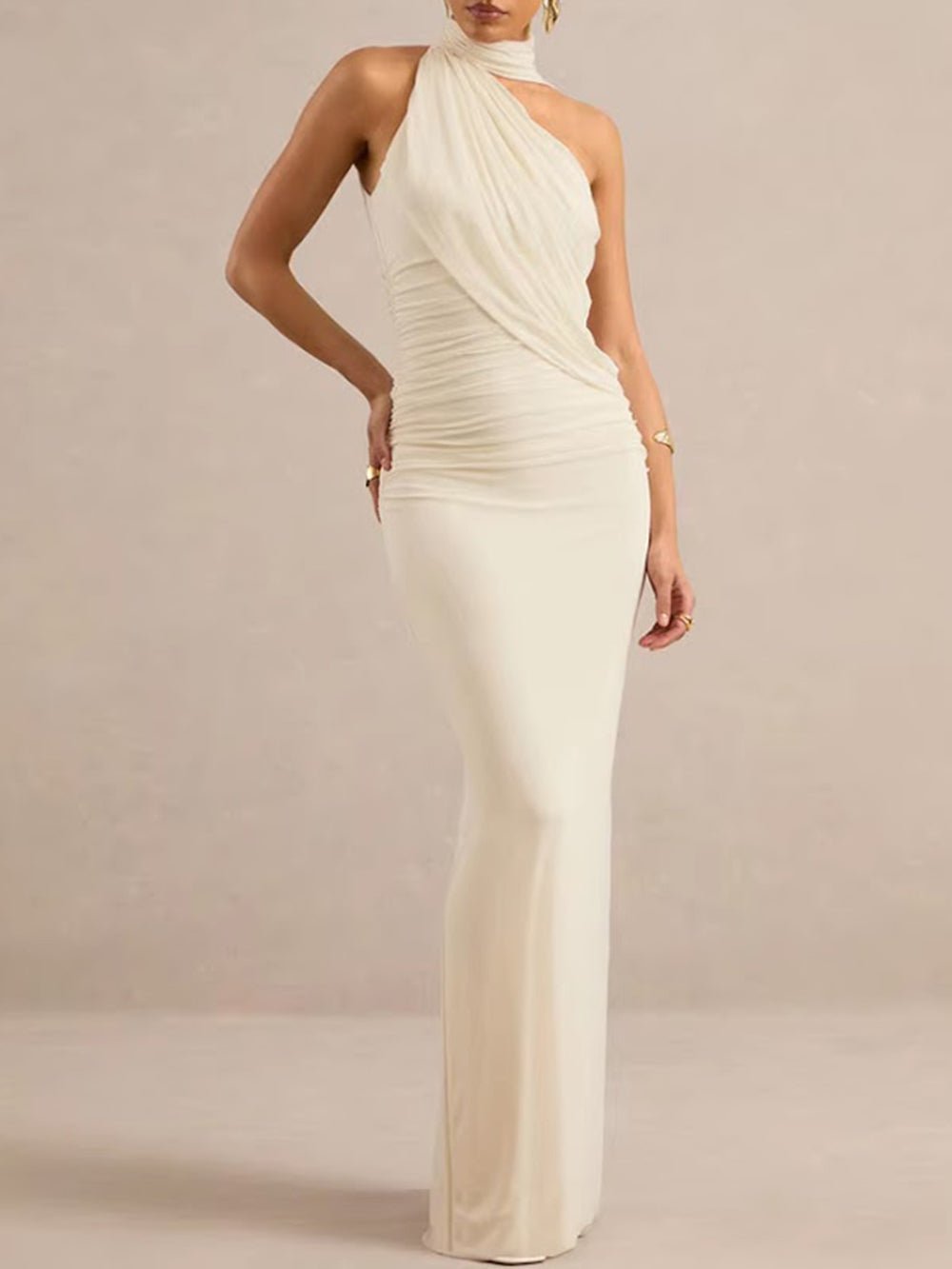 Amelie Draped Scarf Halter Maxi Dress - Fashion Pov