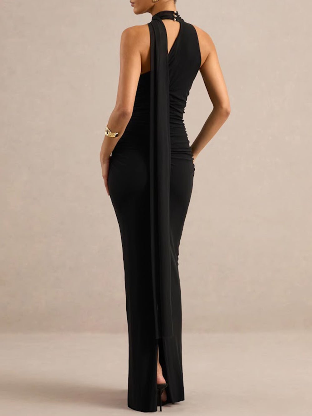 Amelie Draped Scarf Halter Maxi Dress - Fashion Pov