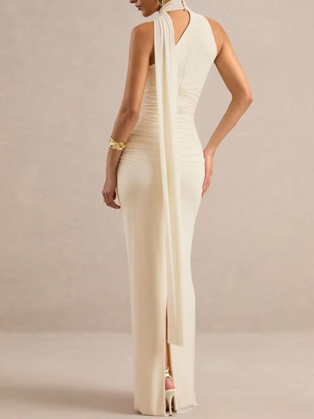 Amelie Draped Scarf Halter Maxi Dress - Fashion Pov