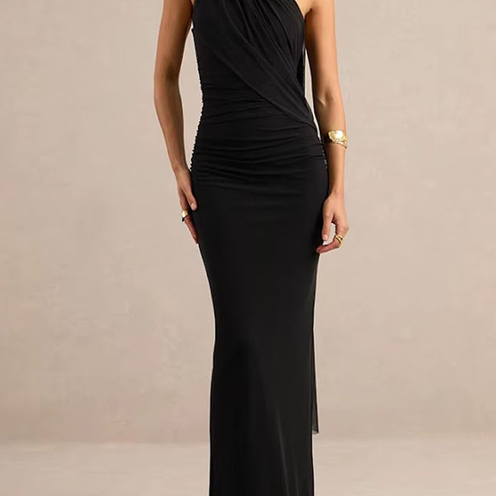 Amelie Draped Scarf Halter Maxi Dress - Fashion Pov
