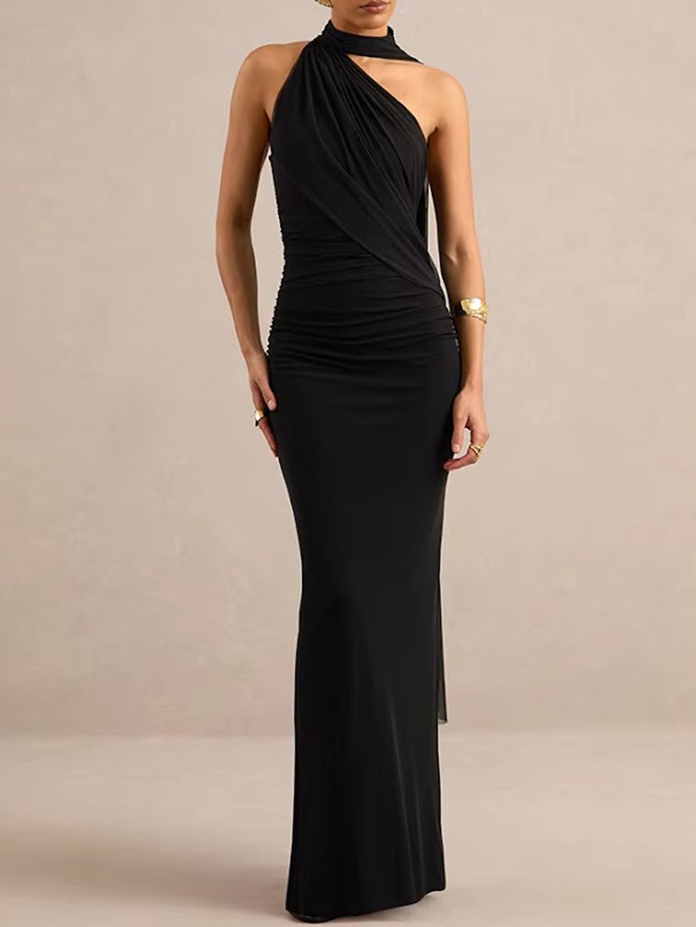 Amelie Draped Scarf Halter Maxi Dress - Fashion Pov