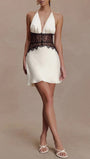 Amelie Lace Patchwork Halter Mini Dress - Fashion Pov