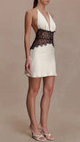 Amelie Lace Patchwork Halter Mini Dress - Fashion Pov