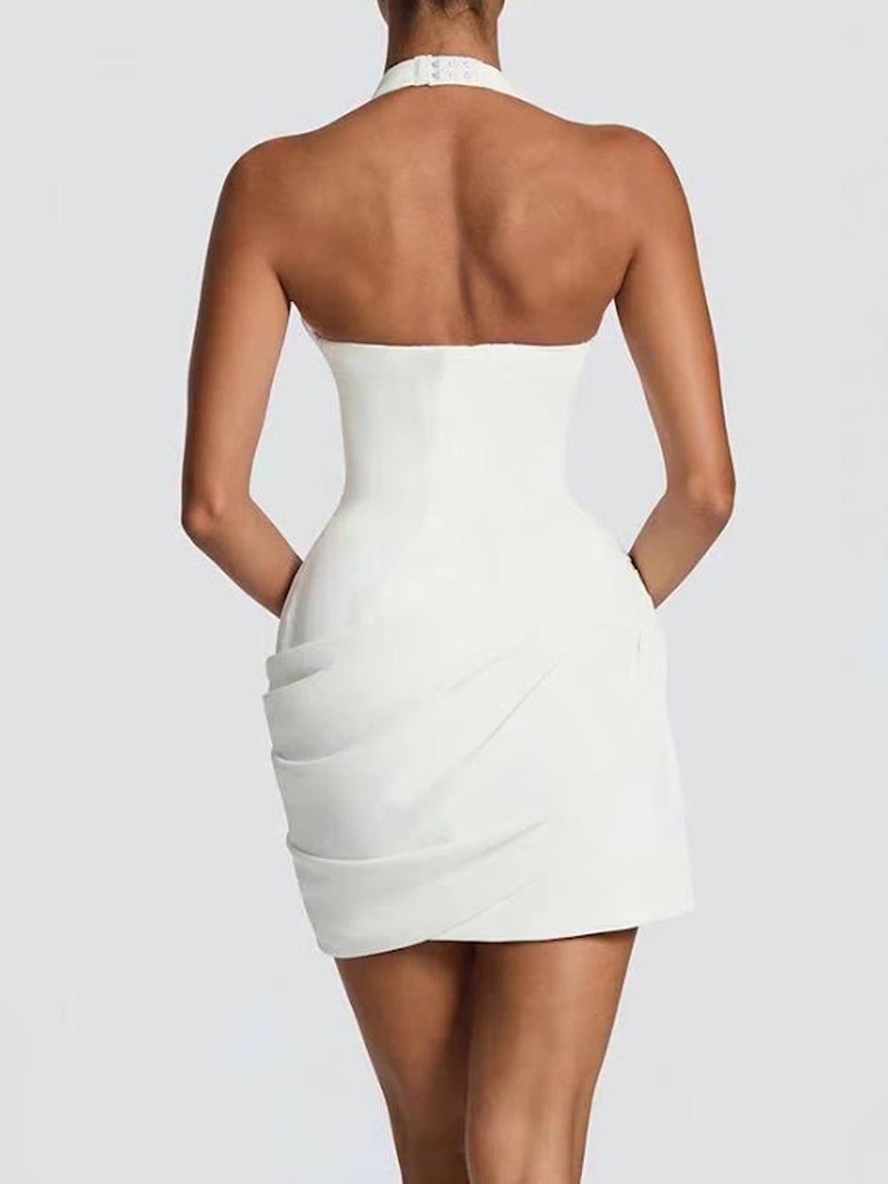 Amelie Ruched Halter Mini Dress - Fashion Pov