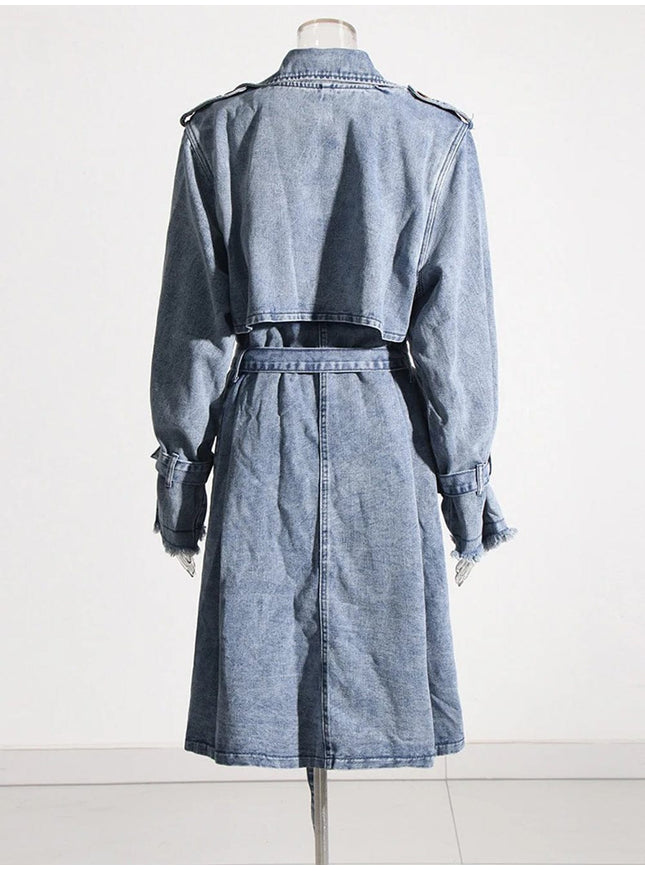 Amrit Double Breasted Denim Belt Jacket - Fashion Pov