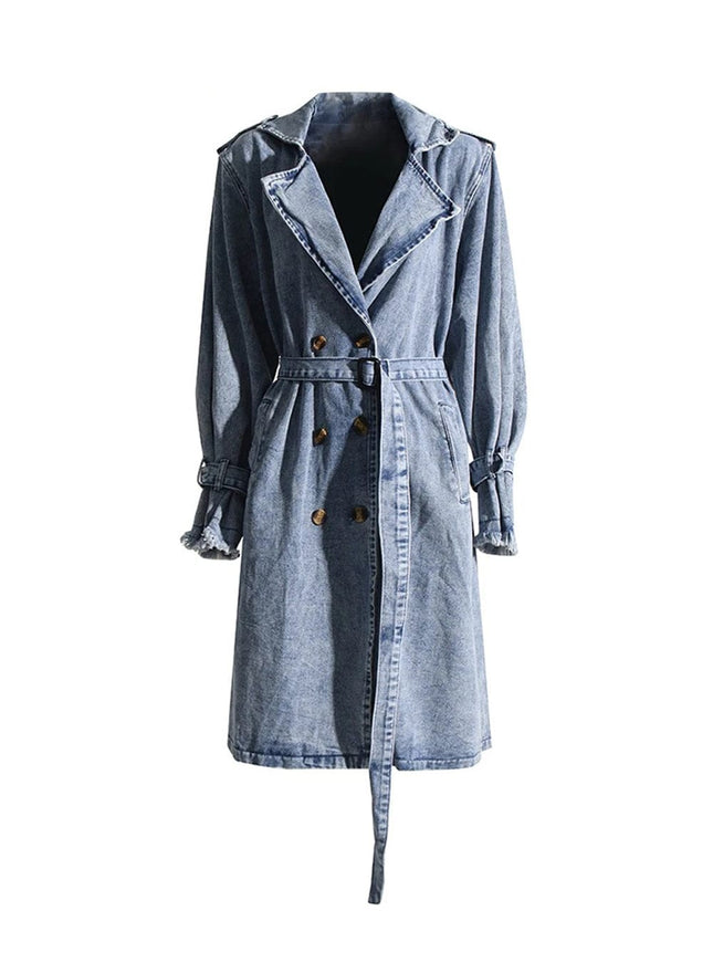 Amrit Double Breasted Denim Belt Jacket - Fashion Pov