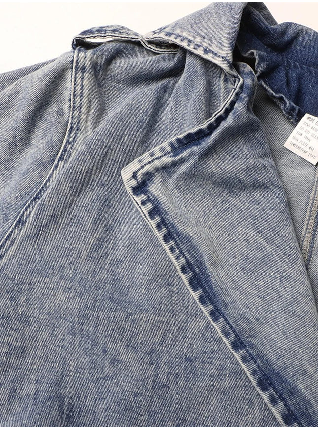 Amrit Double Breasted Denim Belt Jacket - Fashion Pov