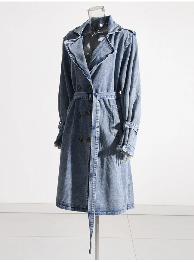 Amrit Double Breasted Denim Belt Jacket - Fashion Pov