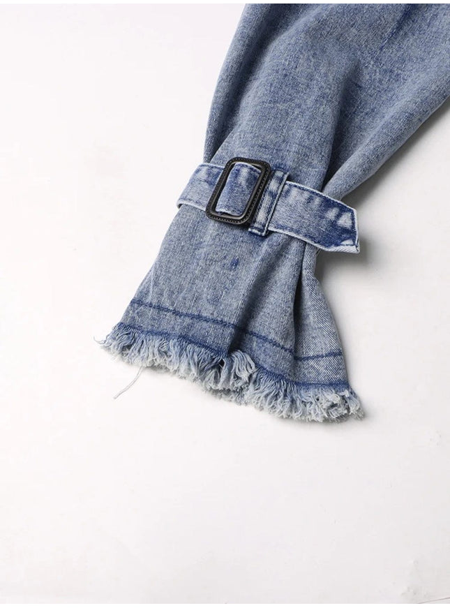 Amrit Double Breasted Denim Belt Jacket - Fashion Pov