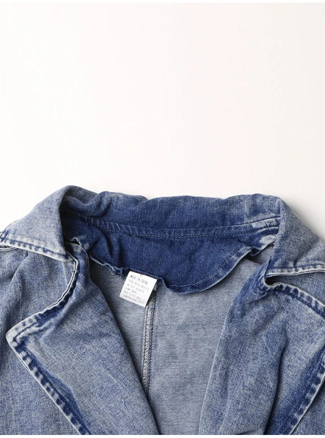 Amrit Double Breasted Denim Belt Jacket - Fashion Pov