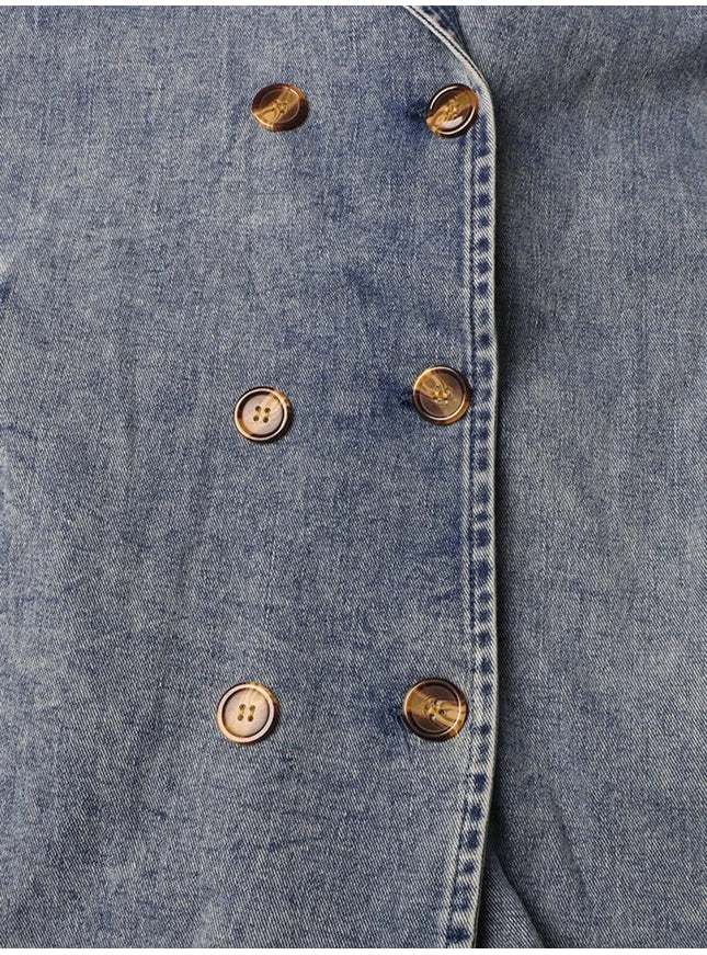 Amrit Double Breasted Denim Belt Jacket - Fashion Pov