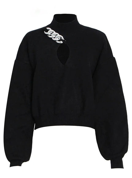 Amye Hollow Out Chain Knitting Sweater - Fashion Pov