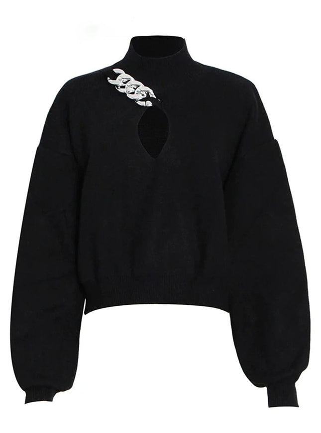 Amye Hollow Out Chain Knitting Sweater - Fashion Pov