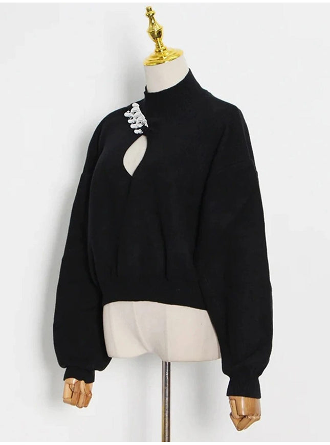 Amye Hollow Out Chain Knitting Sweater - Fashion Pov