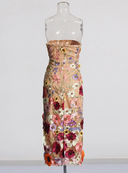Andrina Applique Strapless Sleeveless Dress - Fashion Pov