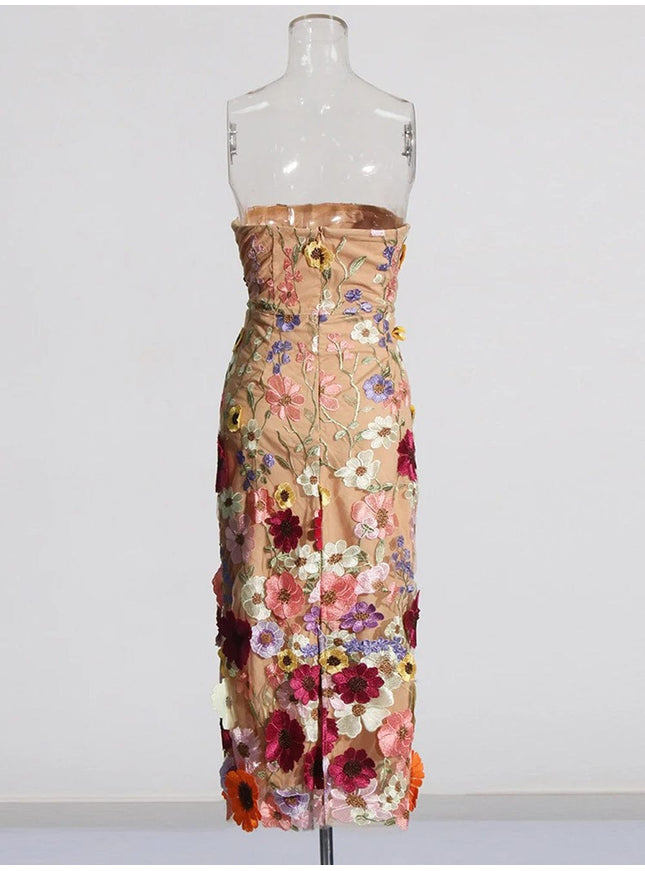 Andrina Applique Strapless Sleeveless Dress - Fashion Pov