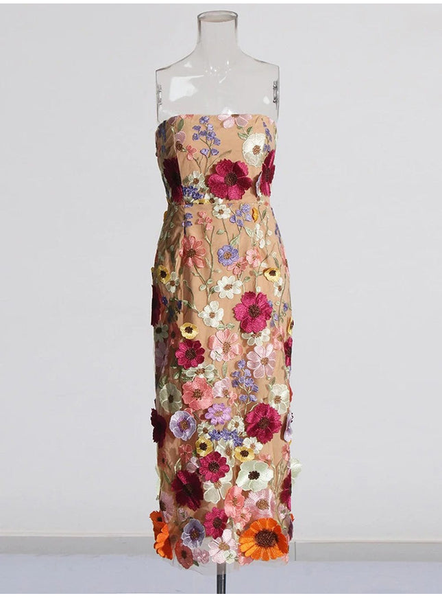 Andrina Applique Strapless Sleeveless Dress - Fashion Pov