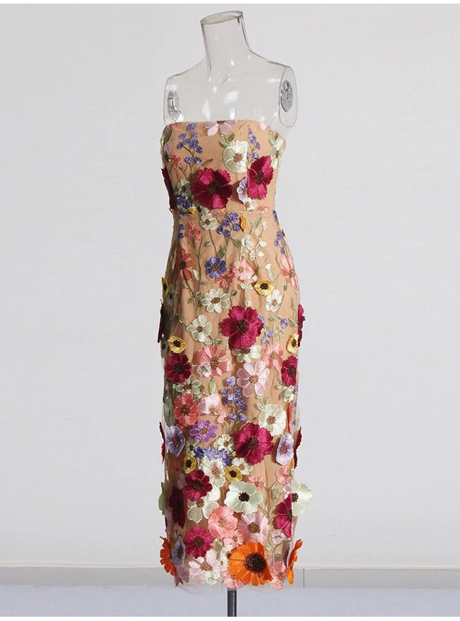 Andrina Applique Strapless Sleeveless Dress - Fashion Pov