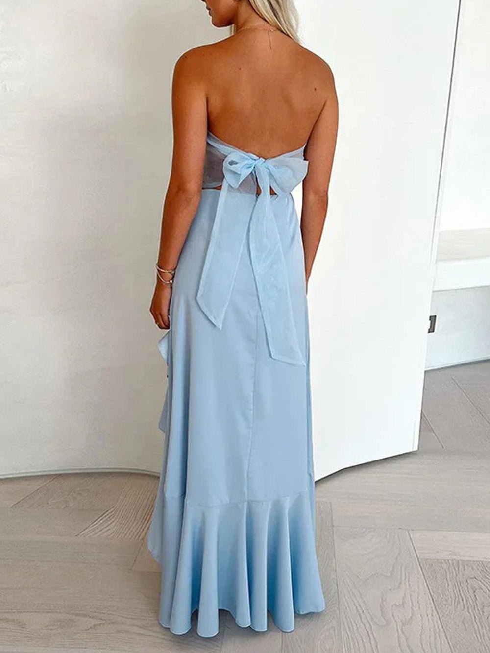 Angie Ruffled Strapless Maxi Dress Blue / S Angie Ruffled Strapless Maxi Dress Blue / S