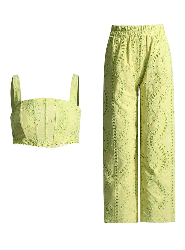 Anok Hollow Out Casual Top & Pan Set - Fashion Pov