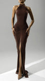 Ariana Halter Ruched Maxi Dress - Fashion Pov