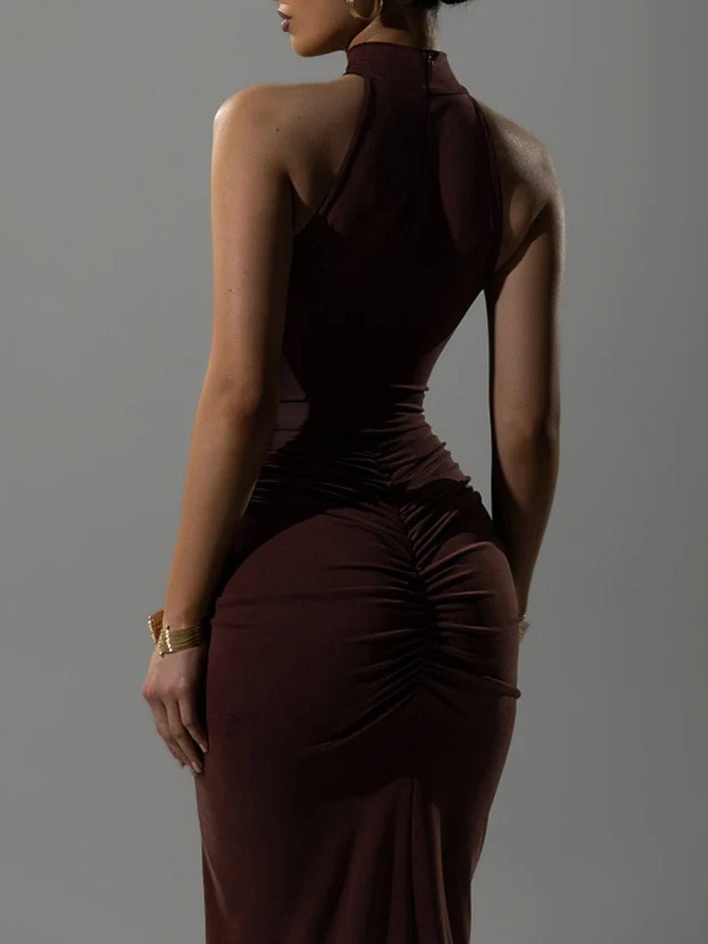 Ariana Halter Ruched Maxi Dress - Fashion Pov