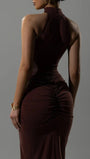 Ariana Halter Ruched Maxi Dress - Fashion Pov