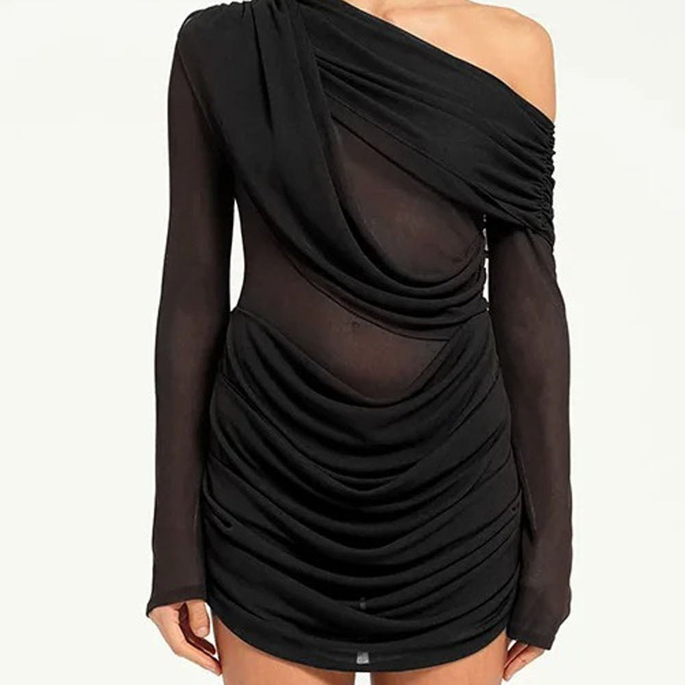 Ariana One Shoulder Mesh Mini Dress - Fashion Pov