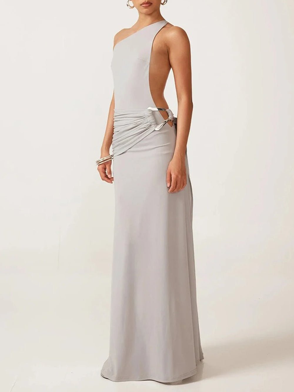 Athena One Shoulder Backless Maxi Dress Gray / M Athena One Shoulder Backless Maxi Dress Gray / M