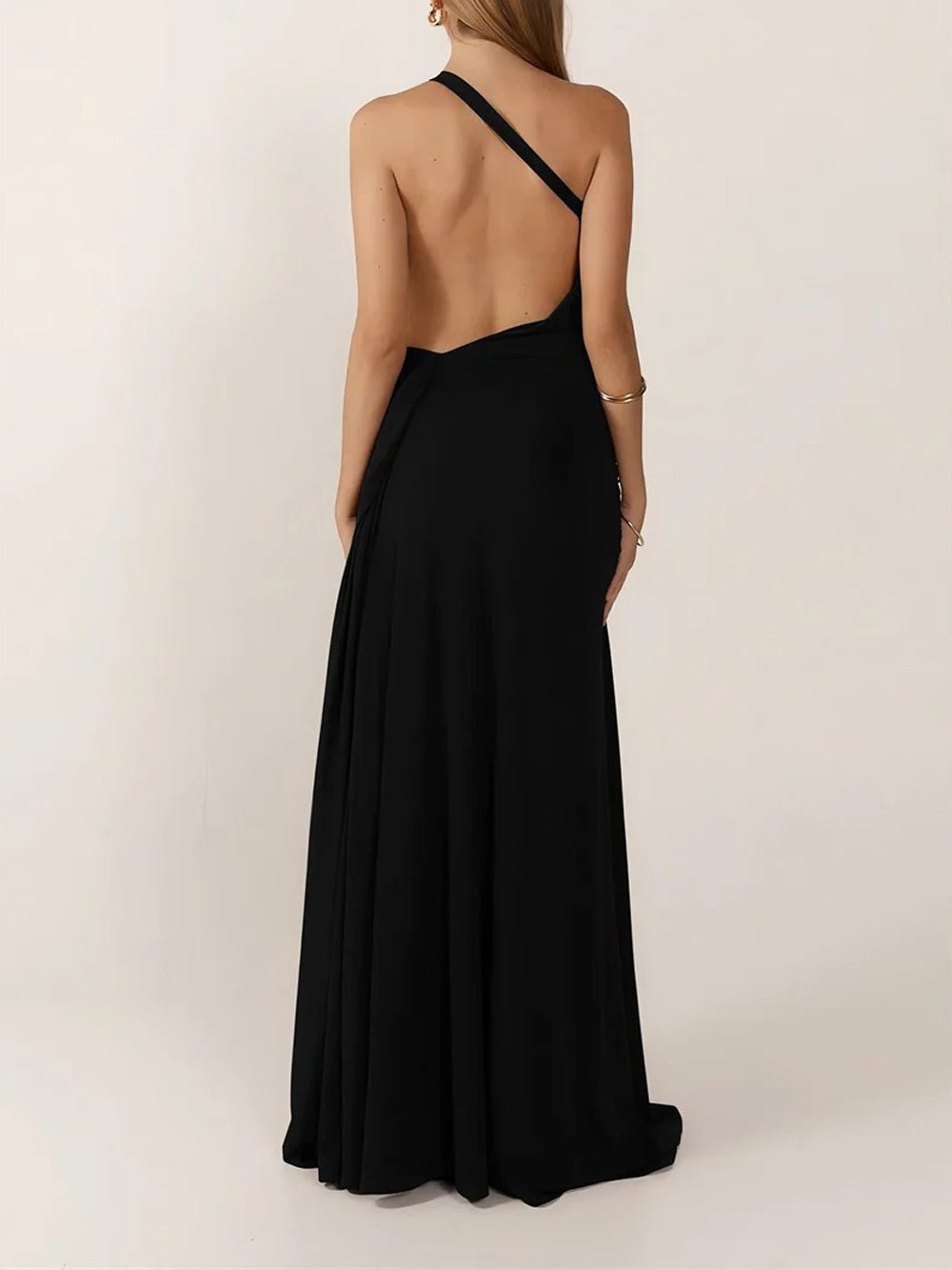 Solid One Shoulder Metallic Backless Sleeveless Maxi Dress Solid One Shoulder Metallic Backless Sleeveless Maxi Dress