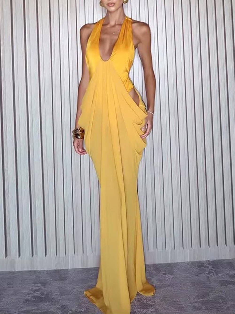 Aurelia Draped Halter Maxi Dress - Fashion Pov