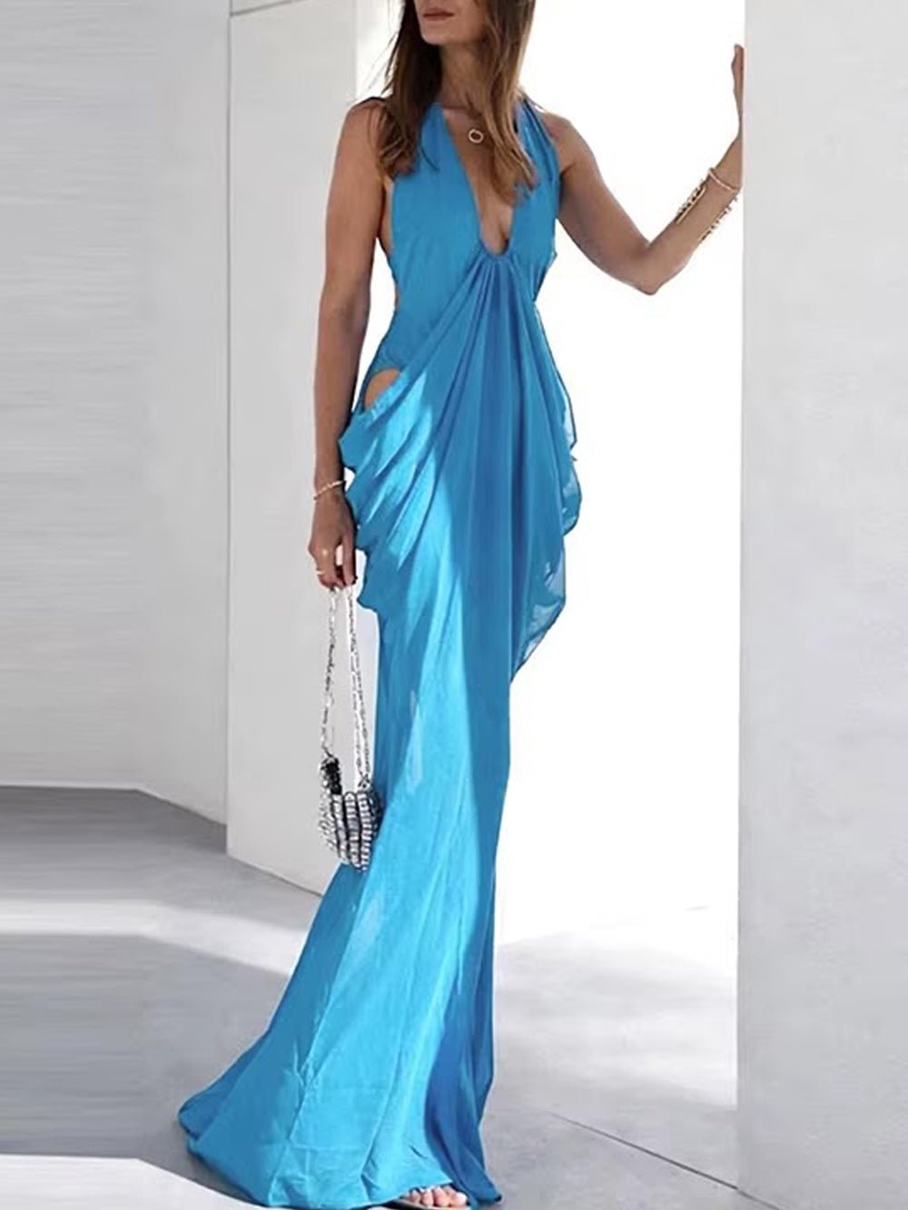 Aurelia Draped Halter Maxi Dress - Fashion Pov