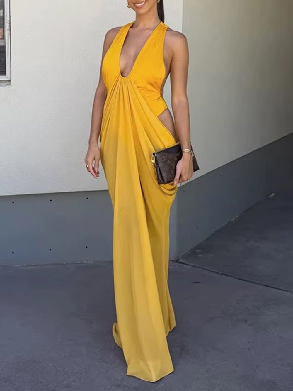 Aurelia Draped Halter Maxi Dress - Fashion Pov