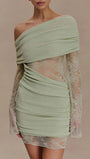 Aurelia One Shoulder Lace Mini Dress Sage Whisper - Fashion Pov