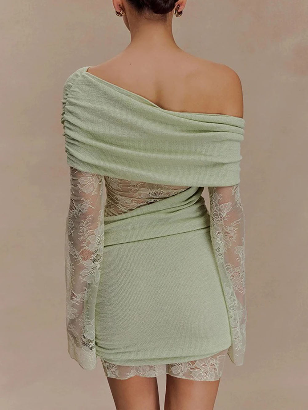 Aurelia One Shoulder Lace Mini Dress Sage Whisper - Fashion Pov