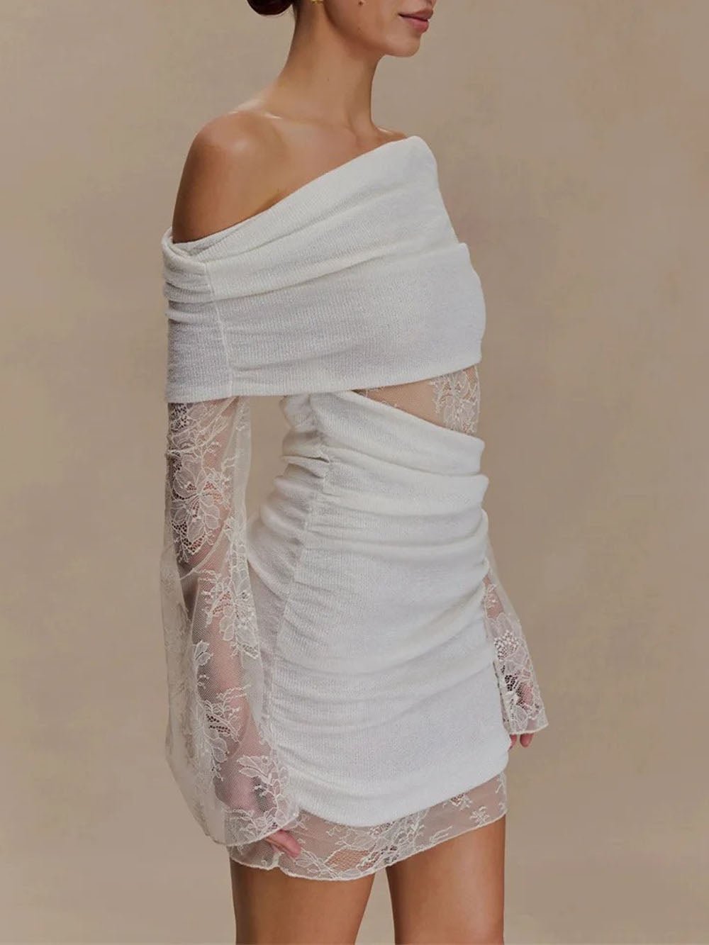 Aurelia One Shoulder Lace Mini Dress White - Fashion Pov