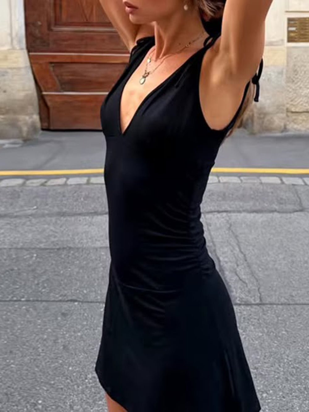 Ava Ruched Tie Strap Mini Dress - Fashion Pov