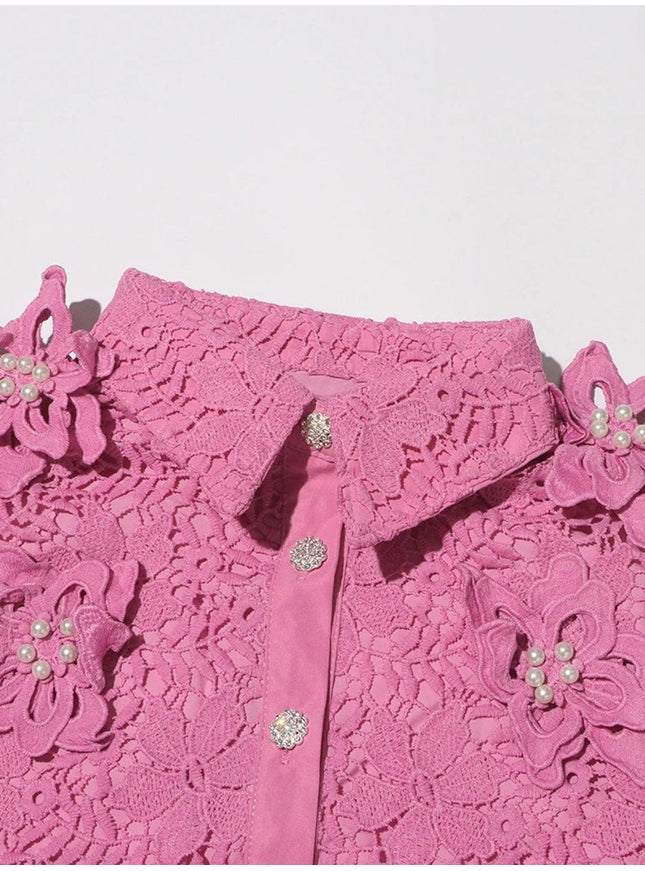 Bella Hollow Out Pearl Top & Pant Set - Fashion Pov