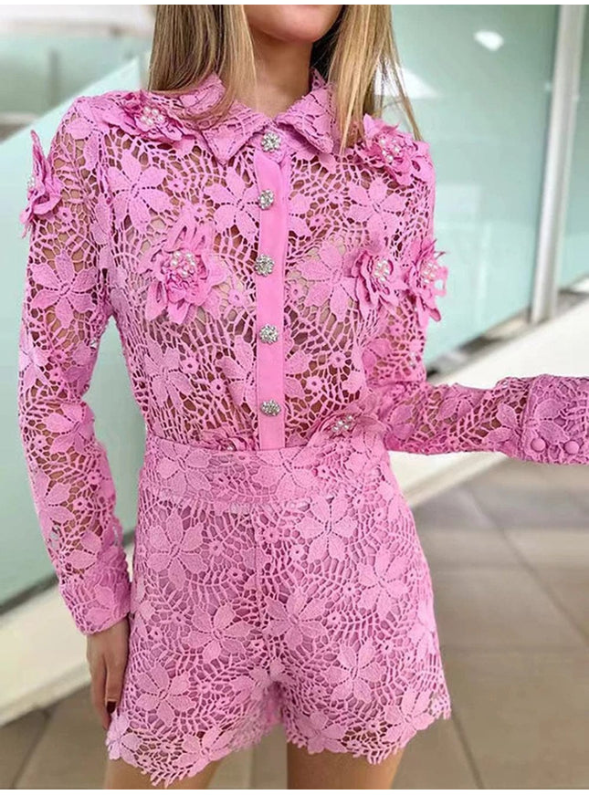 Bella Hollow Out Pearl Top & Pant Set - Fashion Pov