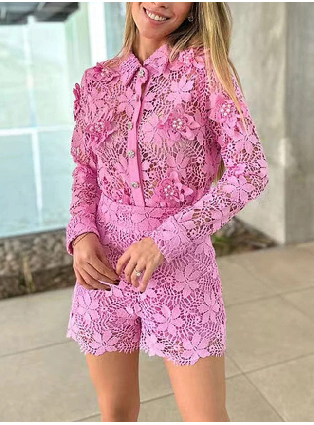 Bella Hollow Out Pearl Top & Pant Set - Fashion Pov