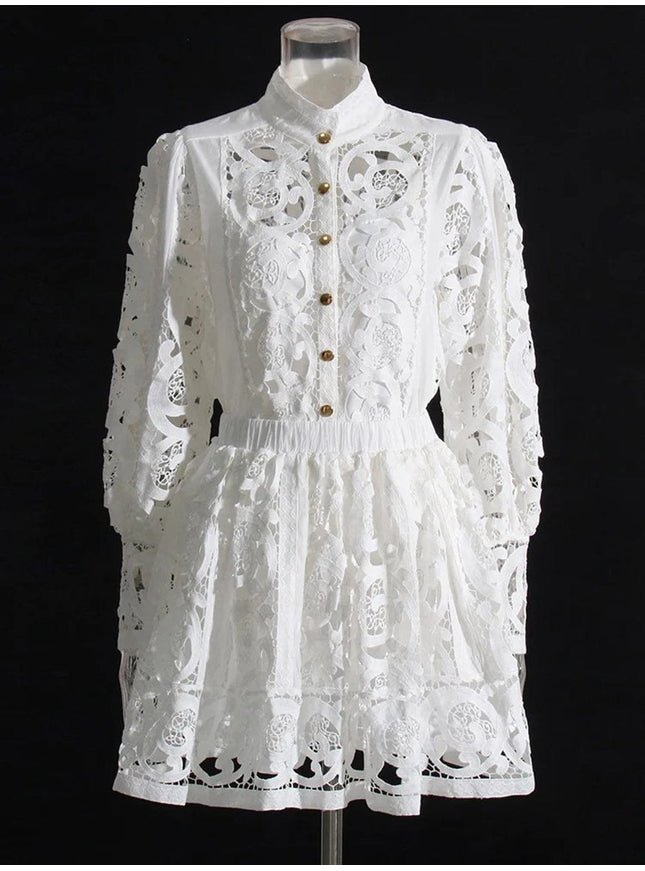 Belle Hollow Out Shirt & Skirt Set - Fashion Pov