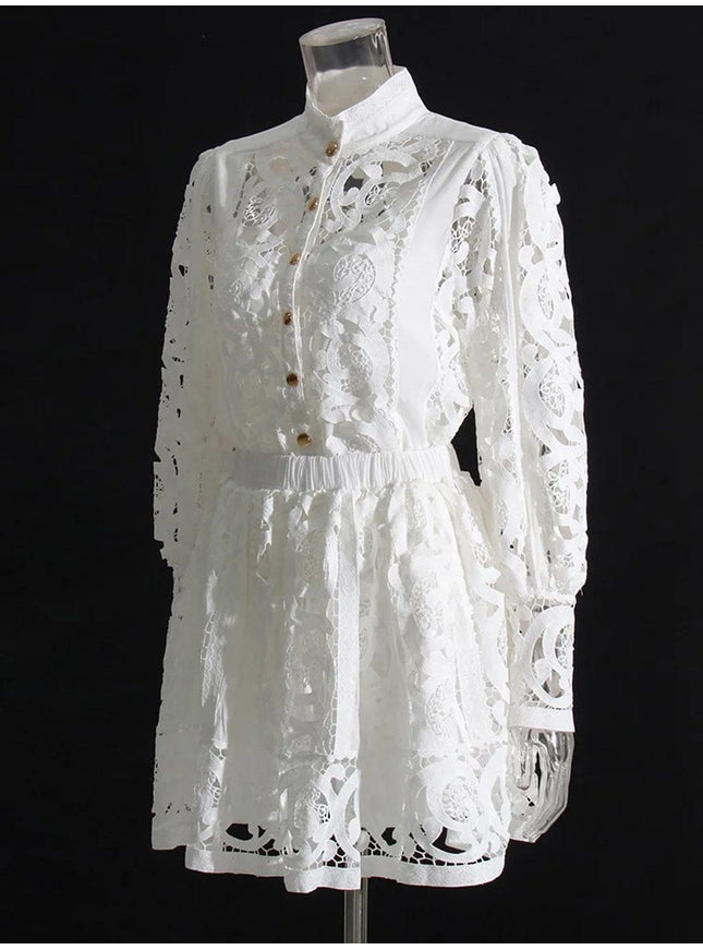 Belle Hollow Out Shirt & Skirt Set - Fashion Pov
