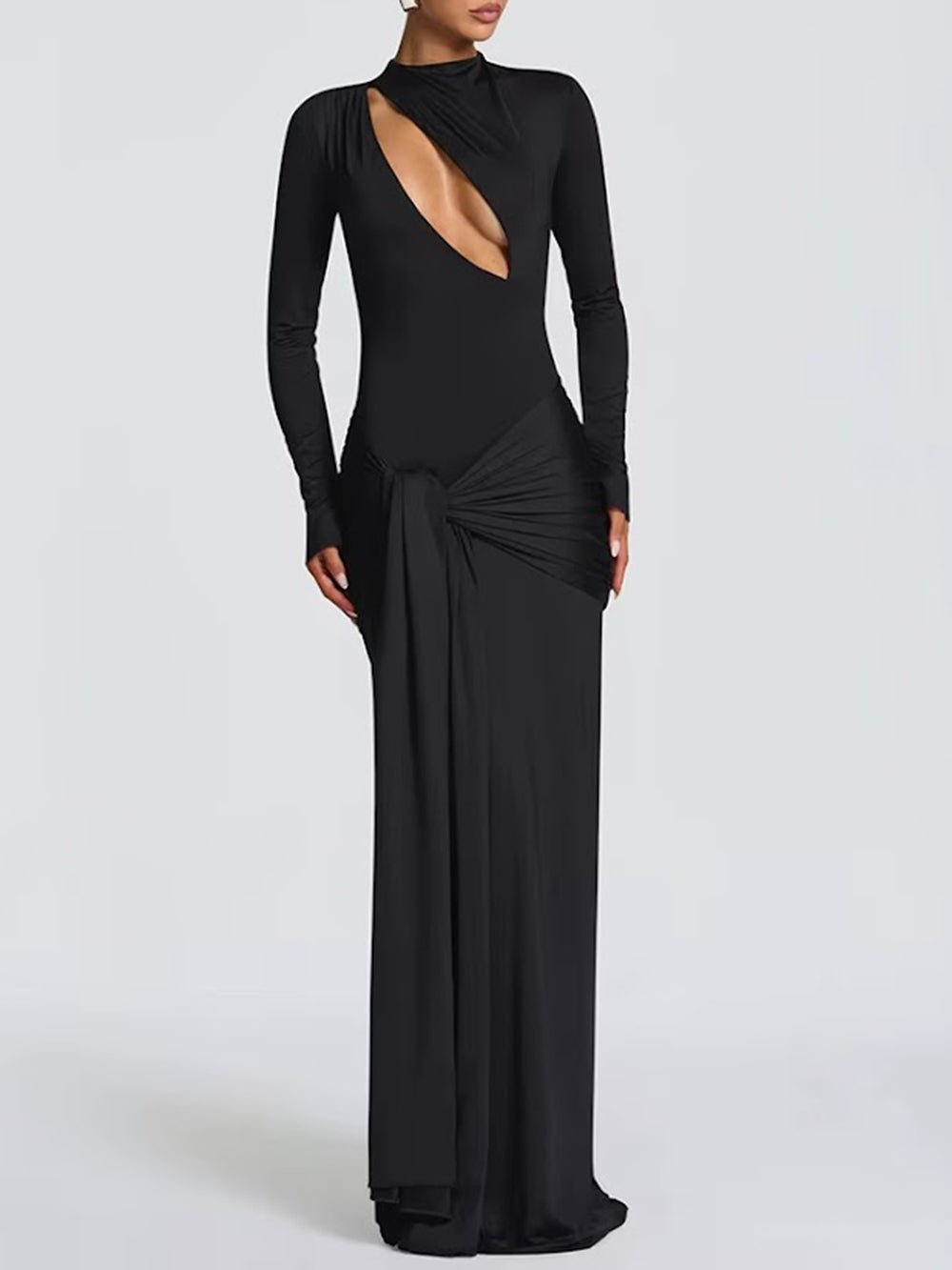 Bianca Draped Cutout Column Gown - Fashion Pov