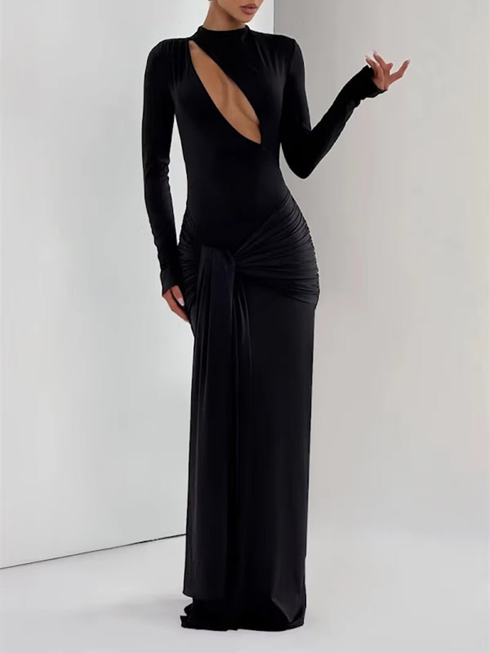 Bianca Draped Cutout Column Gown - Fashion Pov