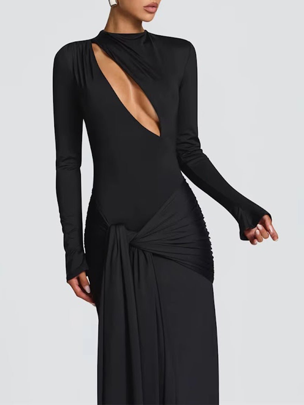 Bianca Draped Cutout Column Gown - Fashion Pov